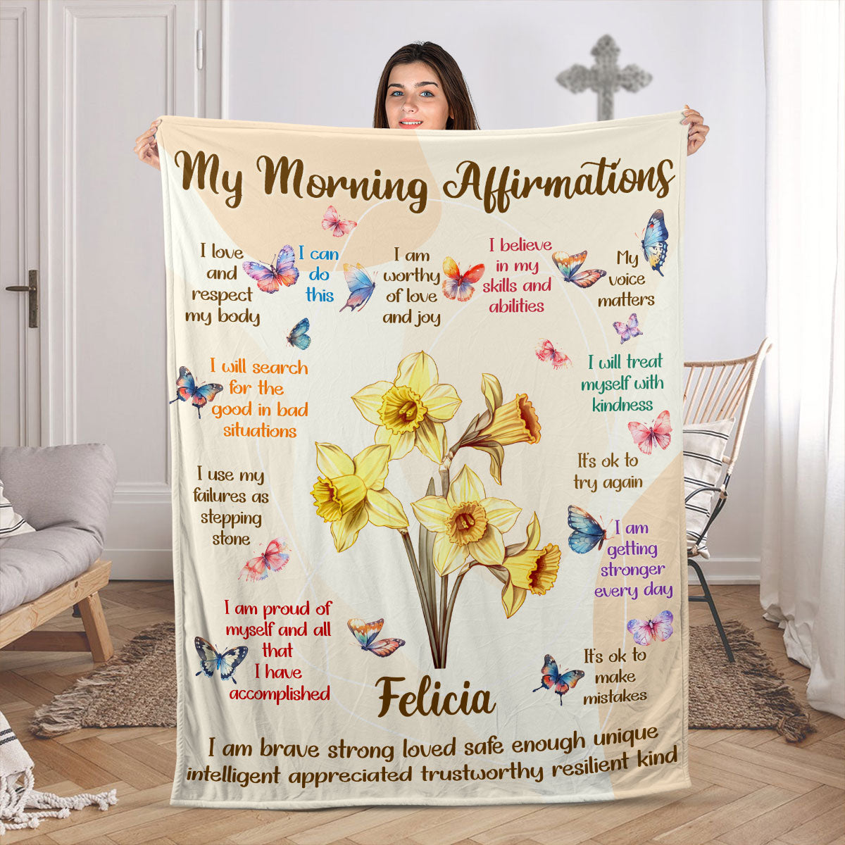 My Morning Affirmations Custom Fleece Blanket, Mother's Day Gift, Gift For Mom, Christian Gifts For Women