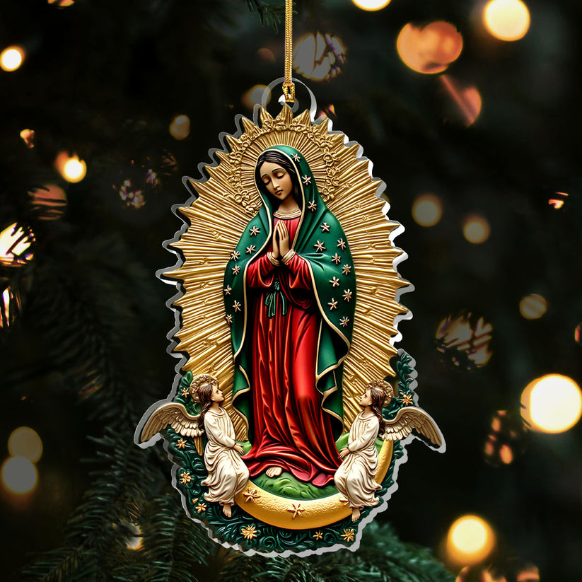 Our Lady Of Guadalupe Rosary 2D Flat Acrylic Ornaments, Religious Christmas Ornament, Xmas Decor