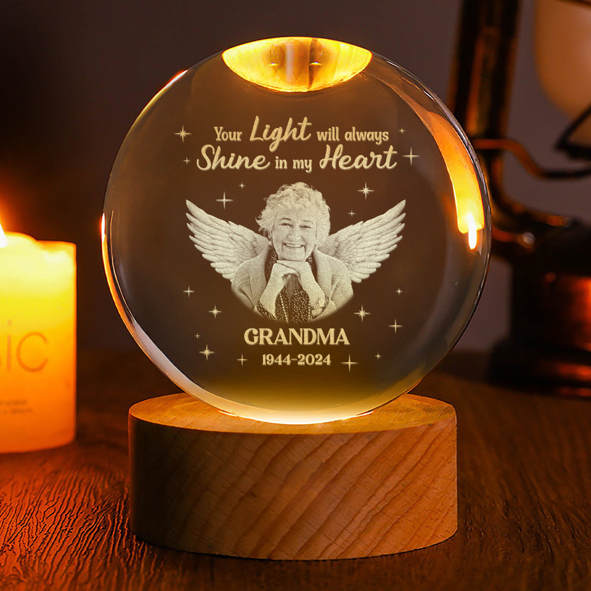 Your Light Will Always Shine In My Heart Crystal Lamp, Sympathy Gifts, Memorial Gift