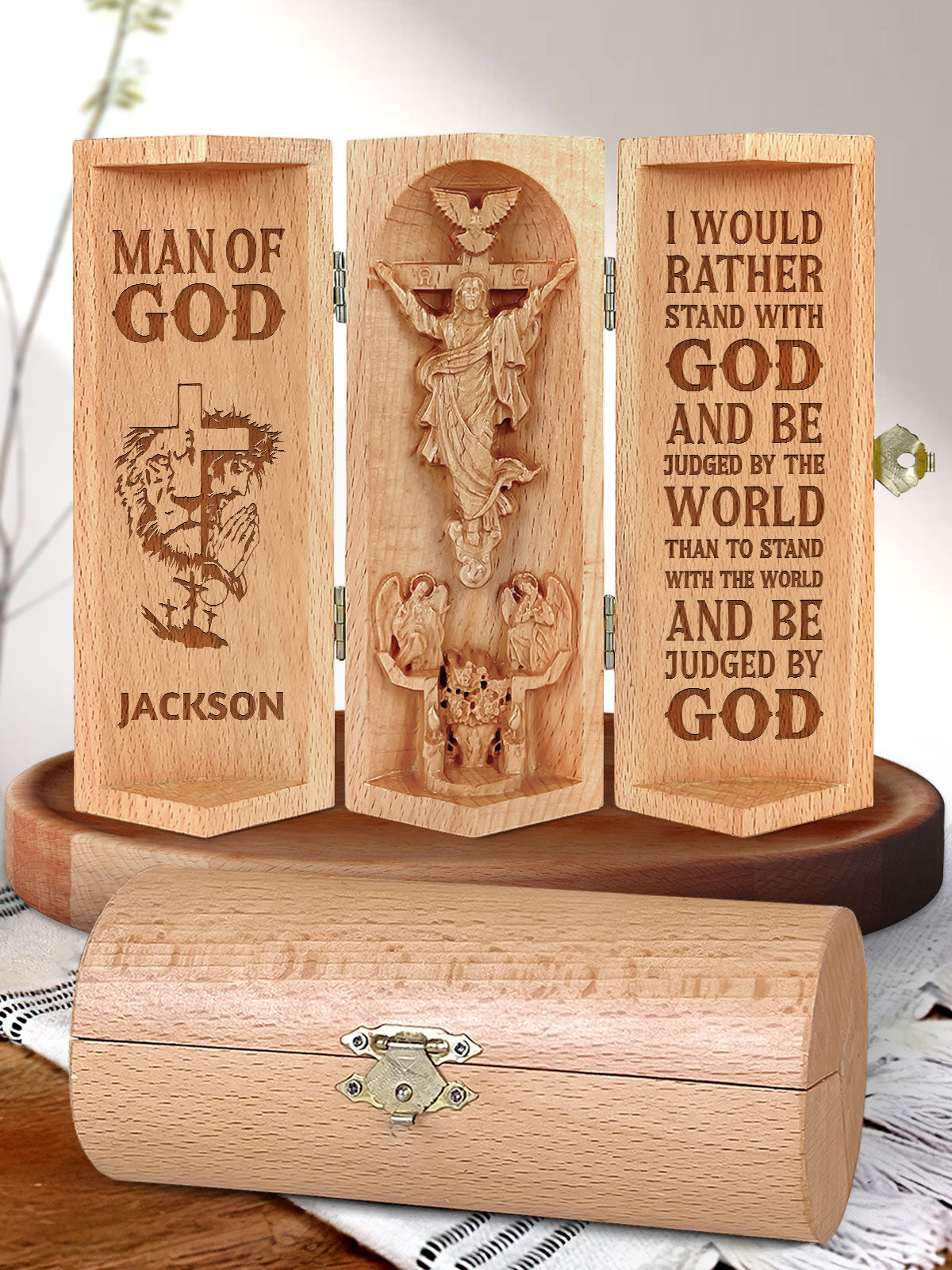 Man Of God , Personalized Openable Wooden Cylinder Sculpture of Jesus Christ, Christ Decor