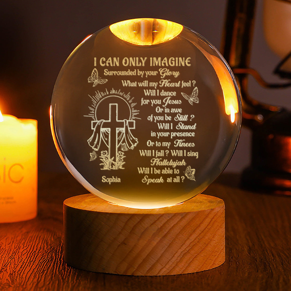 I Can Only Imagine Surrounded By Your Glory Crystal Lamp, Sympathy Gifts, Memorial Gift