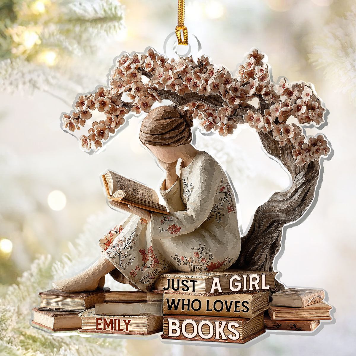 Just A Girl Who Loves Books Acrylic Ornament, Christmas Keychain, Custom Name Gifts For Readers, Xmas Decor