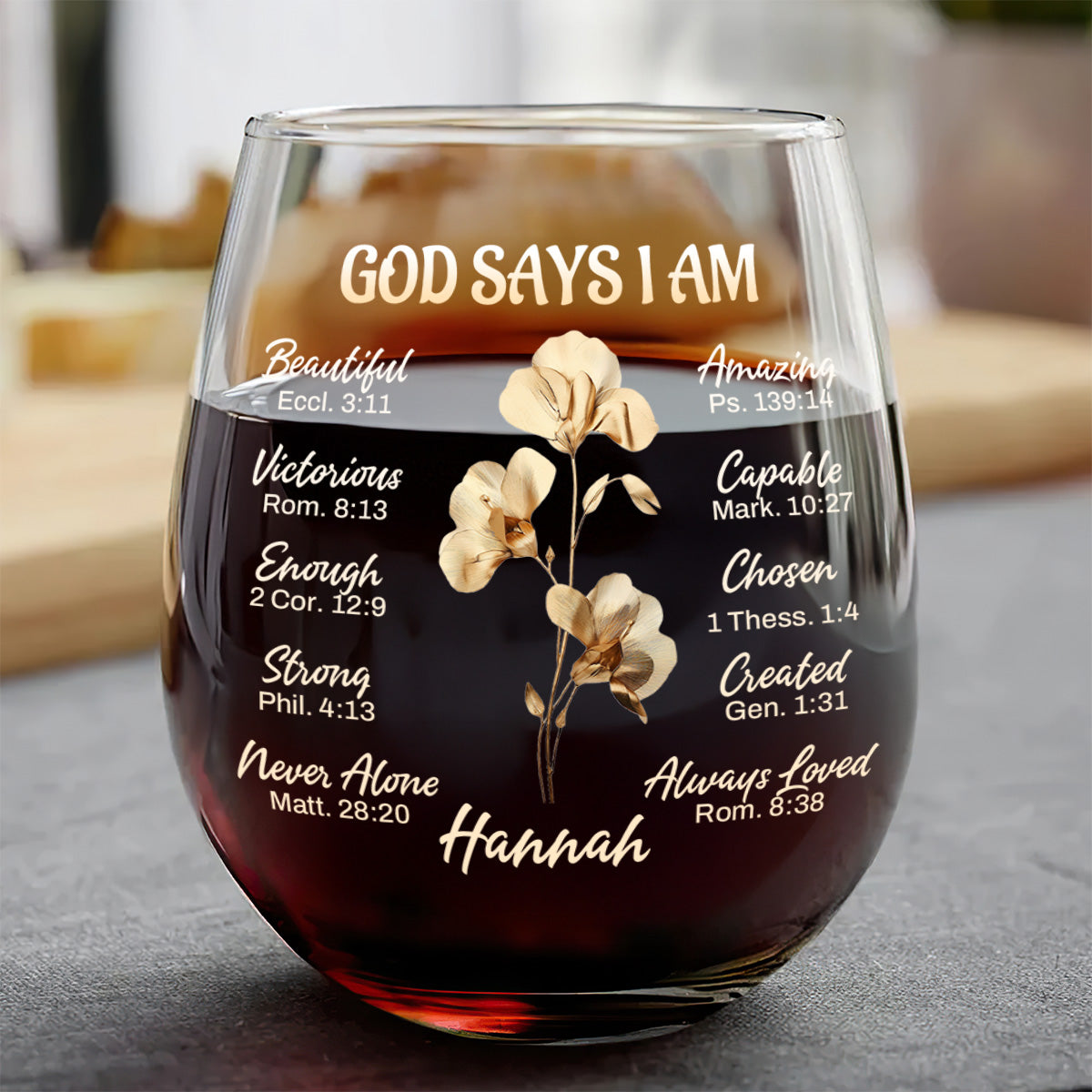 God Says I Am Personalized Stemless Wine Glass, Mother's Day Gift