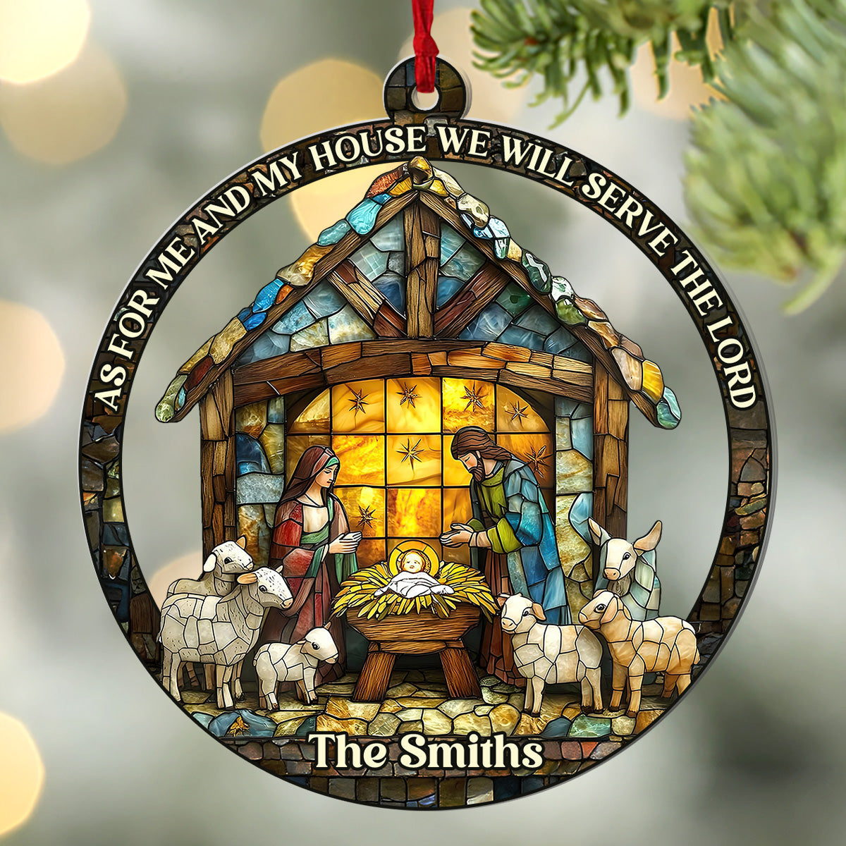 As For Me And My House We Will Serve The Lord Personalized Acrylic Christmas Ornament, Nativity Scene Ornament