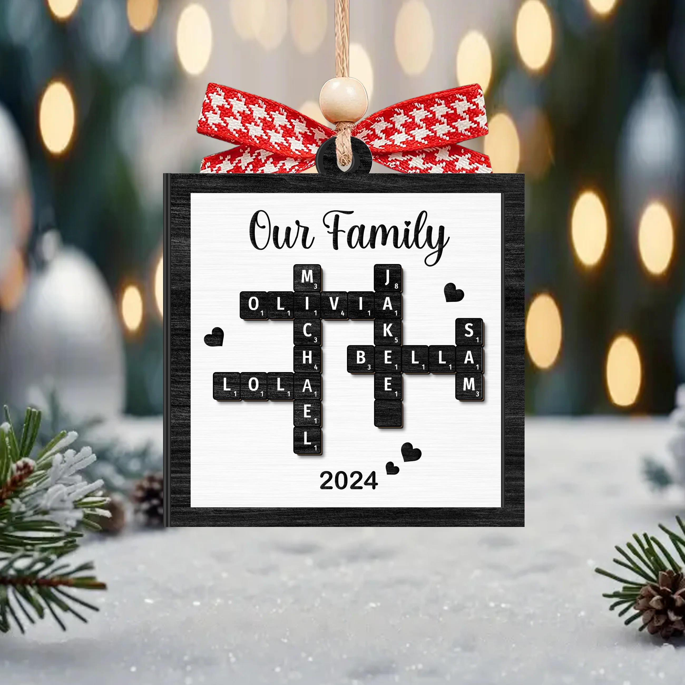 Personalized  Family Names Crossword Puzzle Ornament, Family Christmas Ornament, 2-layer Wooden Ornament