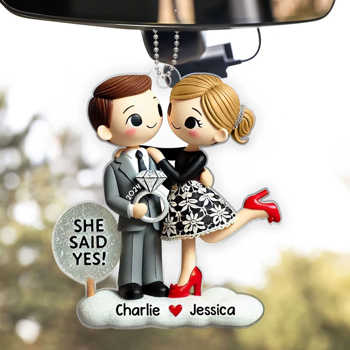Cartoon Couple She Said Yes Acrylic Ornament, Keychain For Couple, Cut ...