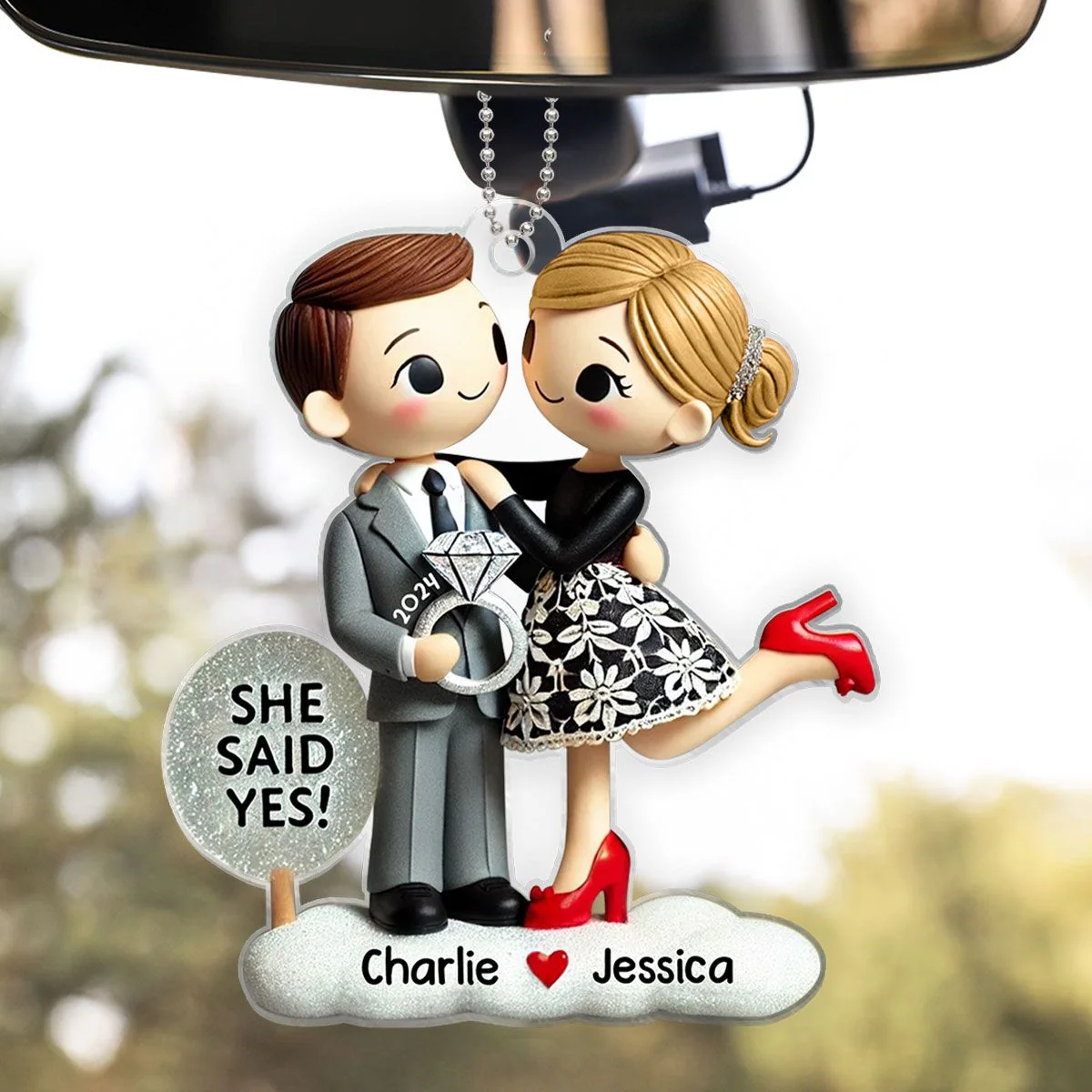 Cartoon Couple She Said Yes Acrylic Ornament, Keychain For Couple, Cute Couple Keychain, Couple Valentine Gift