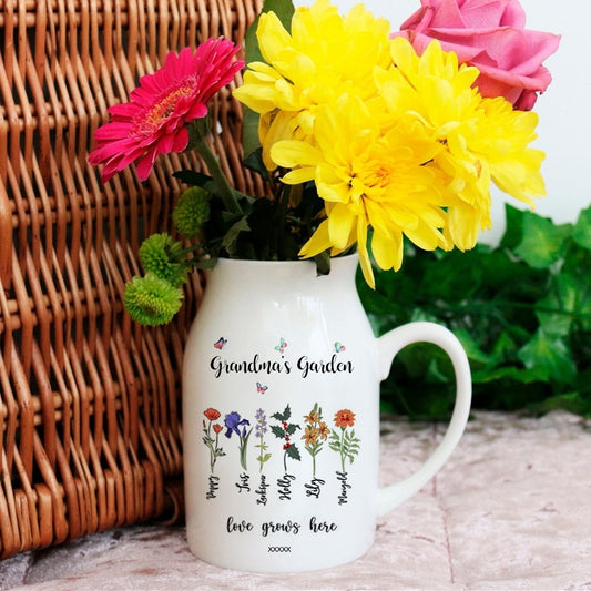 Personalized Grandma's Garden Vase, Grandkids Name and Birth Month Flower, Mothers Day Gifts, Fathers Day Gifts, Custom Flowers Vase