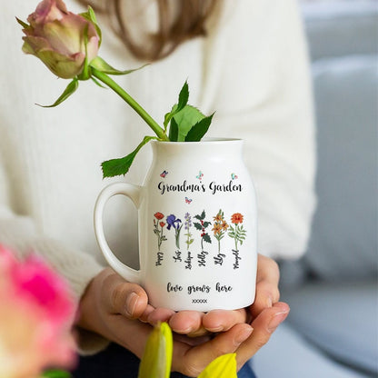 Personalized Grandma's Garden Vase, Grandkids Name and Birth Month Flower, Mothers Day Gifts, Fathers Day Gifts, Custom Flowers Vase